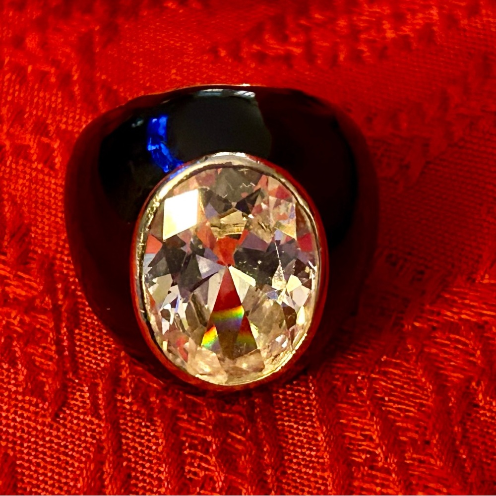 Black, Faux Diamond, Gold High Fashion Designer Ring Sz. 7 EC!!